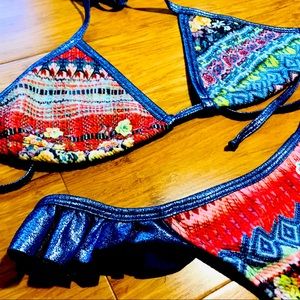 Metallic Ruffled Southwest Print Bikini
